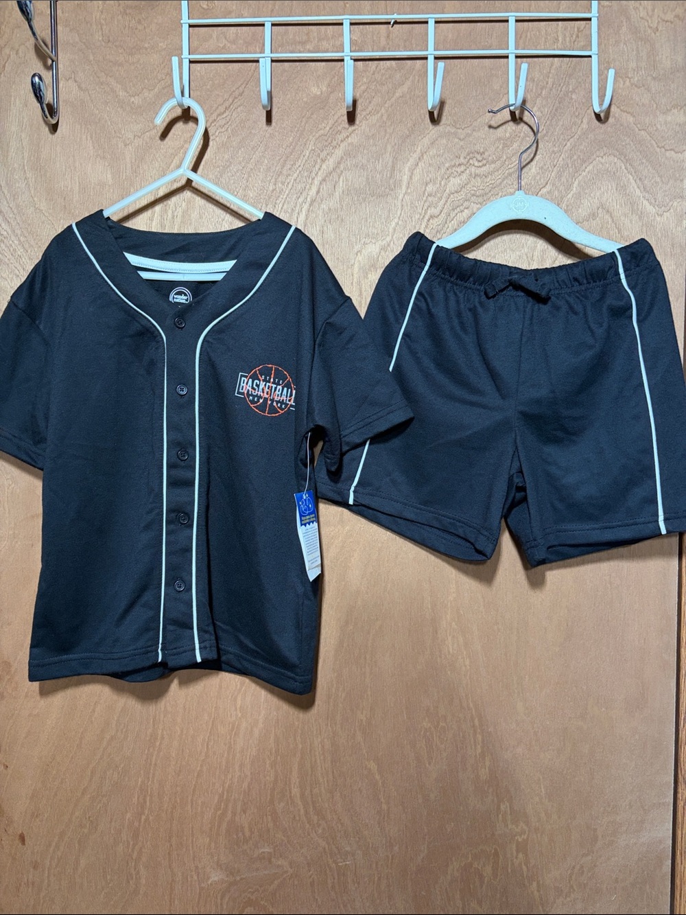 wonder nation Black Button-Front Basketball Shirt & Shorts Set